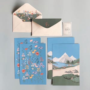 ALPINE - Conjunto de cartas - Conjunto de cartas fofas - Conjunto de cartas kawaii - Presente de papelaria - Papelaria dos Alpes Suíços - Papelaria floral - Flores silvestres