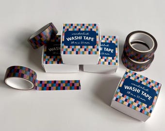 WANDERLUST WASHI TAPE - Colorful Checkered Washi Tape - Scrapbooking - Junk Journal - Rainbow Checkerboard - Multicolor - Fun Checkered Tape
