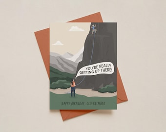 OLD-CLIMBER BIRTHDAY - Rock Climbing Birthday Card - Rope Climbing - Belay Partner - Bouldering - Climbing Gift - Chalk Bag - Funny Birthday