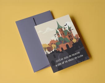 HAUNTED HOUSE PRICES - Funny Halloween Card - Haunted Mansion - Trick or Treat Card - Zillow Real Estate - Halloween House Party Invitation