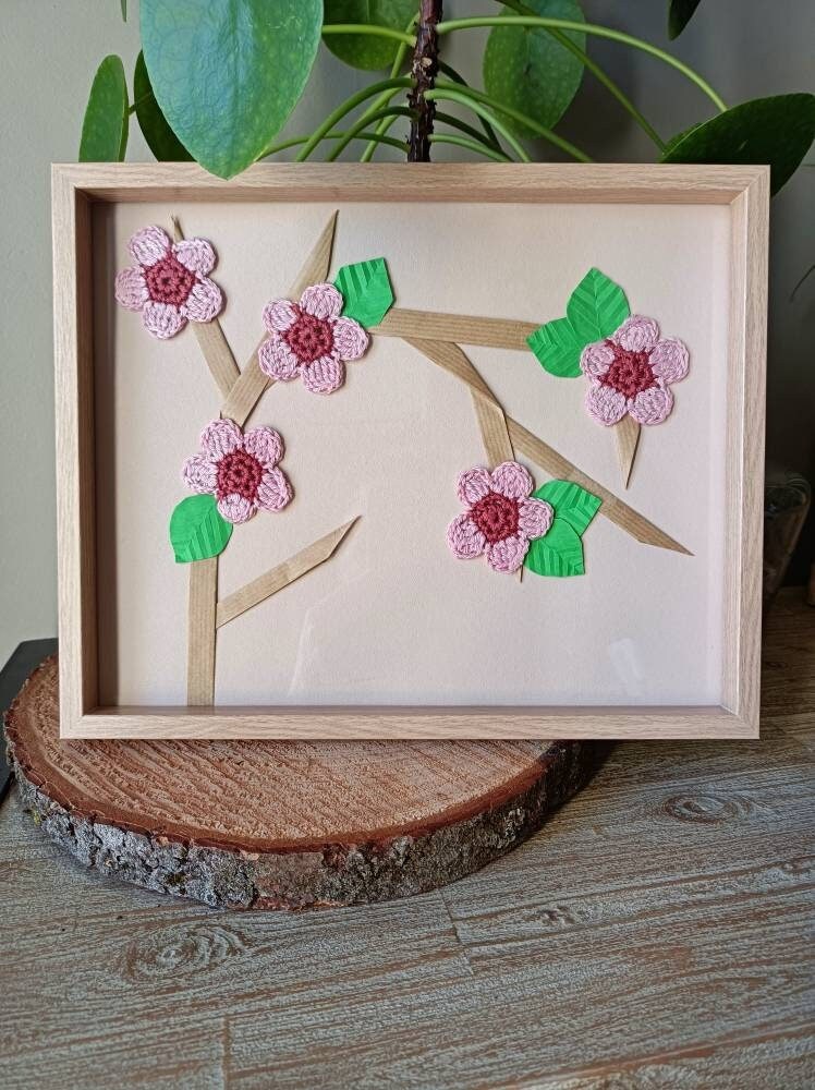 Cadre Branche de Cerisier en Fleur - Cadre Printanier Original Décoration Printanière Origami Croche