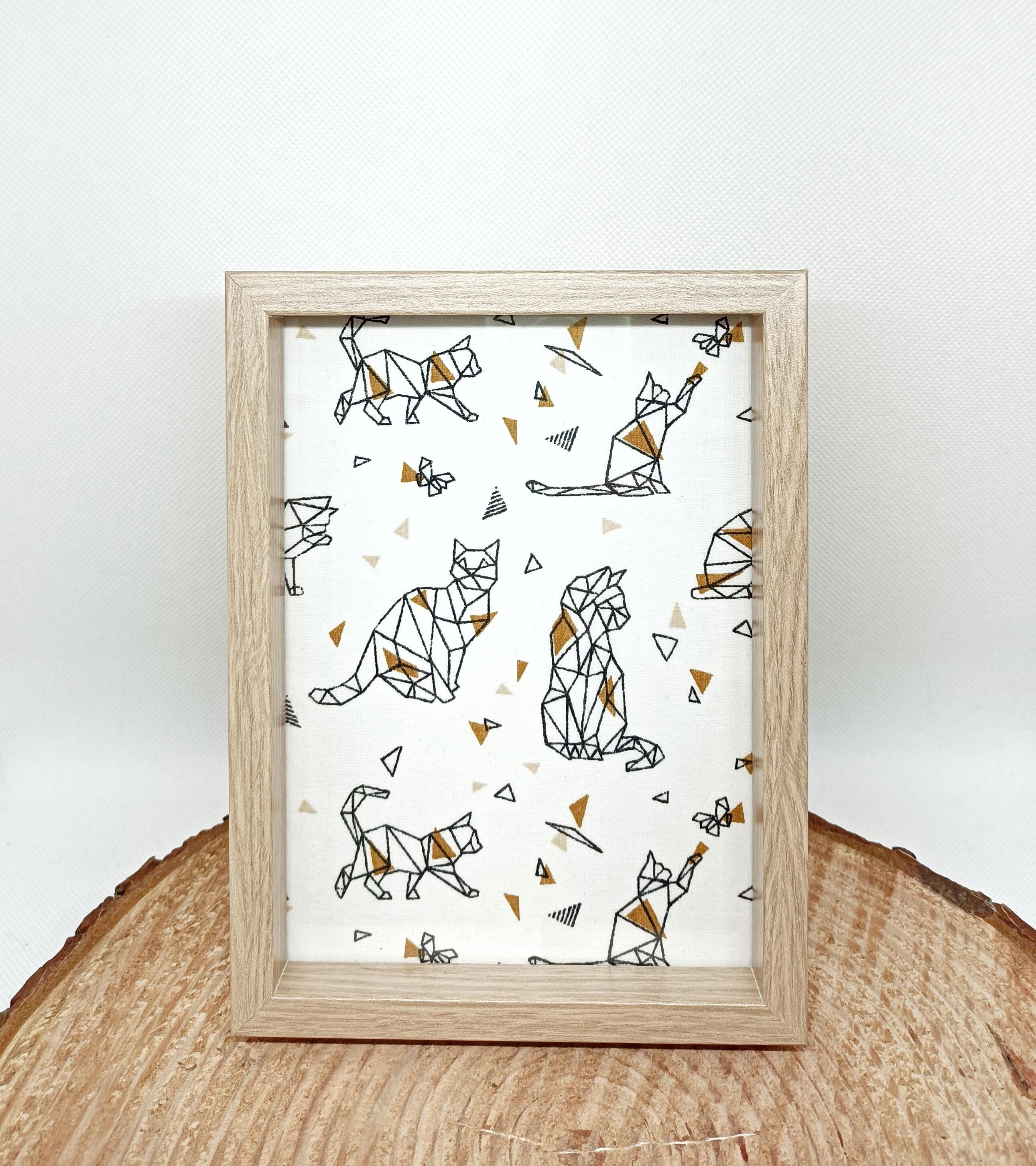 Cadre Décoratif Tissu Origami Chat - Décoration Cadre Original