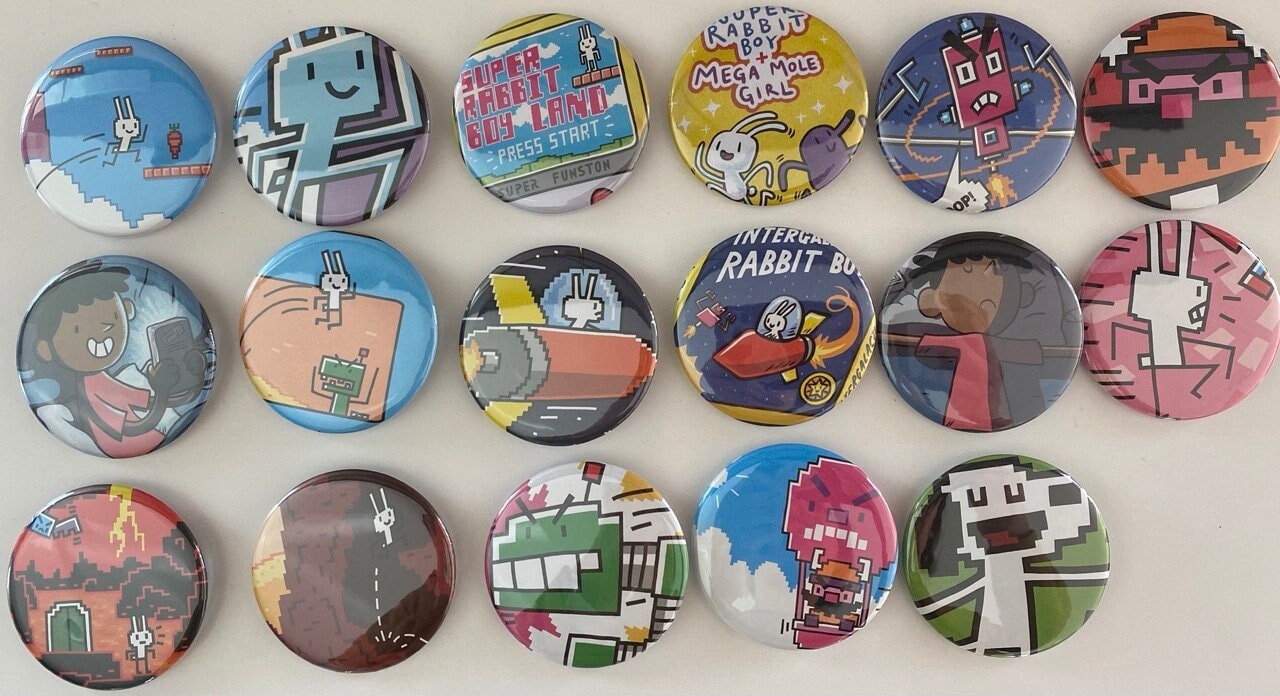 Press Start Super Rabbit Boy Book Pinback Button 2.25