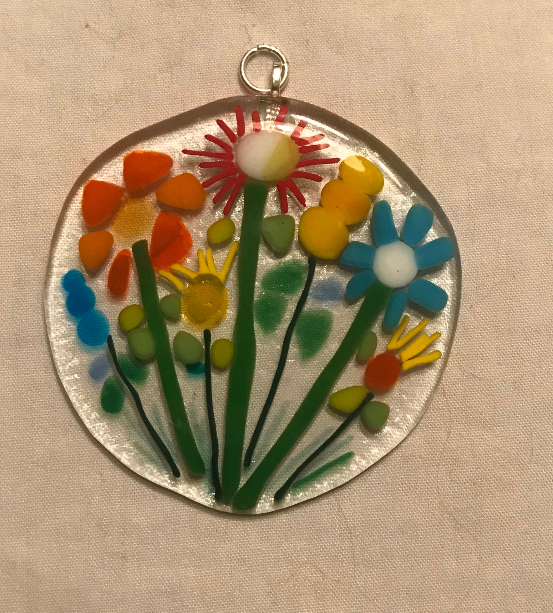 Fused glass suncatcher. 4 inches in diameter. Etsy