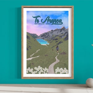 Te Araroa Trail poster, Nieuw-Zeeland reizen poster, Aotearoa, wandelen kunst aan de muur, wandelen cadeau, Thru Hike poster, Nelson Lakes National Park