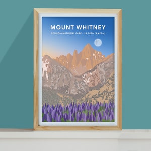 Mount Whitney Poster, John Muir Trail Print, Travel Poster, National Parks Poster, Mount Whitney, Mt Whitney art, Sequoia National Park