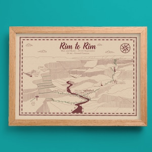 Von Rand zu Rand Wanderkarte, illustrierte Wanderkarte, Rand zu Rand Poster, Grand Canyon Poster, personalisierte Karte, Reisekarte, Wanderkunst, Wandergeschenk
