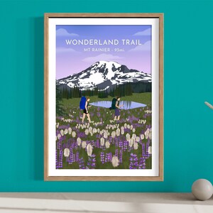 Affiche du sentier du pays des merveilles|| Affiche du mont Rainier || Affiche de randonnée || Affiche de voyage || Impression de Washington || Affiche du parc national || Art mural rétro