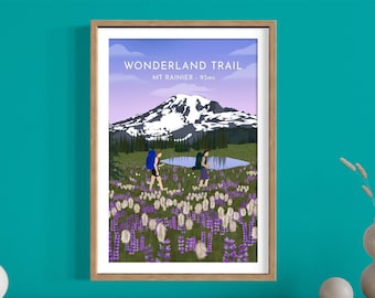 Wonderland Trail Poster|| Mt Rainier Poster || Hiking Poster || Travel Poster || Washington Print || National Park Poster || Retro Wall Art