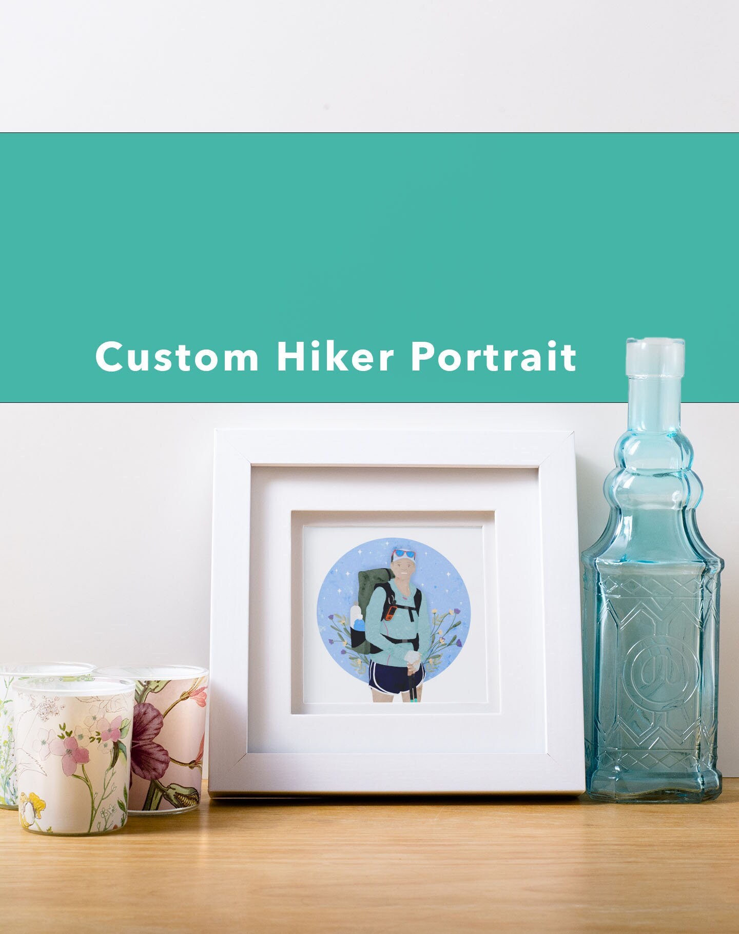 Retrato personalizado de excursionista, Retrato personalizado de excursionista, Regalo para excursionista, Ilustración de excursionista, Descarga digital, Póster de senderismo, Dibujo de mochilero
