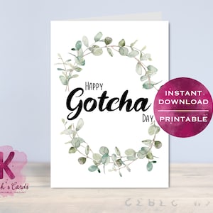 Karta z wiankiem na Dzień Gotcha, Adopcja - Karta cyfrowa, Natychmiastowe pobranie, Do wydrukowania