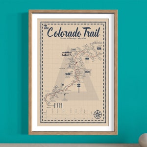 Carte du sentier du Colorado, carte de randonnée illustrée, carte collégiale en boucle, affiche de randonnée, montagnes San Juan, Denver à Durango