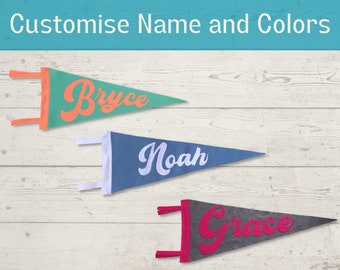 Banderín con nombre personalizado, banderín de fieltro, bandera personalizada, banderín estilo vintage,