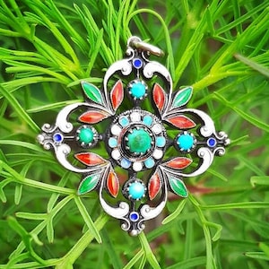 c.1870 Antik Silber Emaille Türkis Renaissance Revival Holbeinesque Kreuz Anhänger Sammler viktorianischen Schmuck