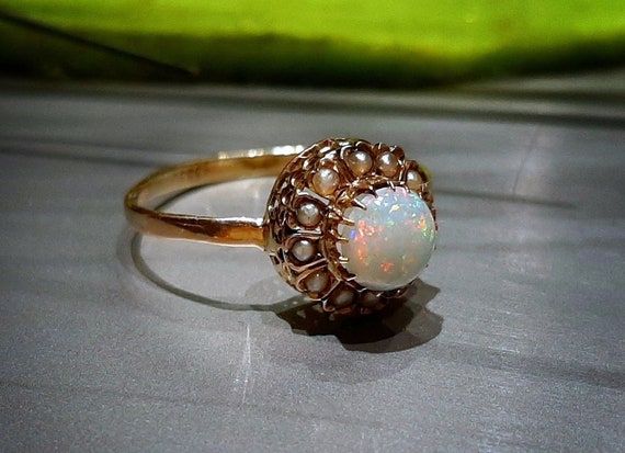 c.1890 Antique Gold Australian Opal Seed Pearls F… - image 2