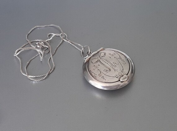 Antique Sterling Silver Engraved Puffy Pendant Bo… - image 8