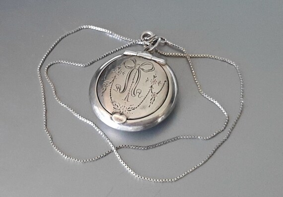 Antique Sterling Silver Engraved Puffy Pendant Bo… - image 6