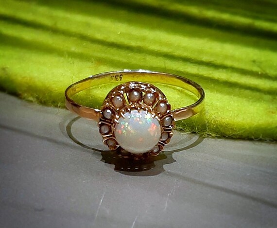 c.1890 Antique Gold Australian Opal Seed Pearls F… - image 3