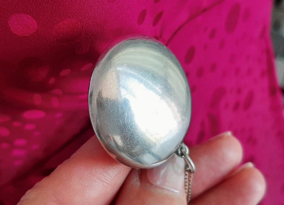 Antique Sterling Silver Engraved Puffy Pendant Bo… - image 3