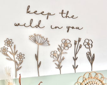 Keep the wild in you | Wildflower | Wooden Flowers | Girls bedroom decor | Scandi Decor | Girls bedroom ideas |