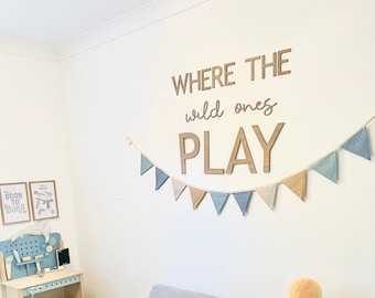 Safari Decor Where the wild ones play quote wall art for nursery, playroom, nursery or bedroom. Boho Scandi Style