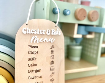 Child’s Kitchen personalised menu | Play Kitchen | Kids Shop | Personalised pretend play | ikea kitchen hack | Wooden Cafe Menu | Toddler |