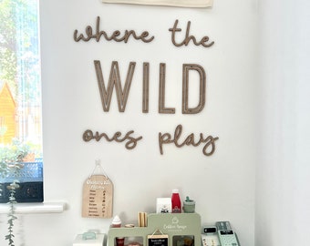 Safari Decor Where the wild ones play quote wall art for nursery, playroom, nursery or bedroom. Boho Scandi Style