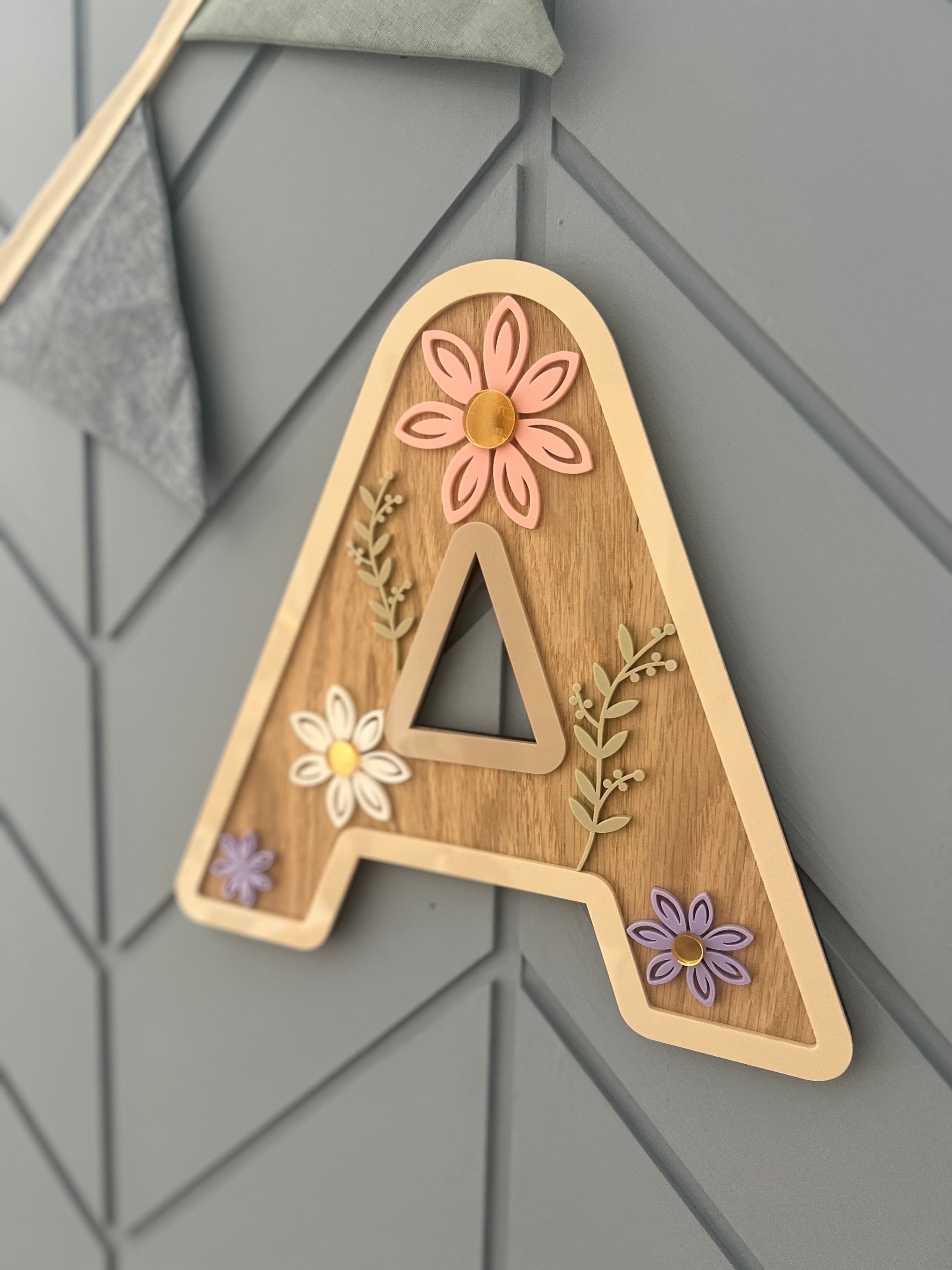 Personalized Wildflower Initial Shape Decoration, Custom Name Floral Plaque, Kids/Girls Room Decor