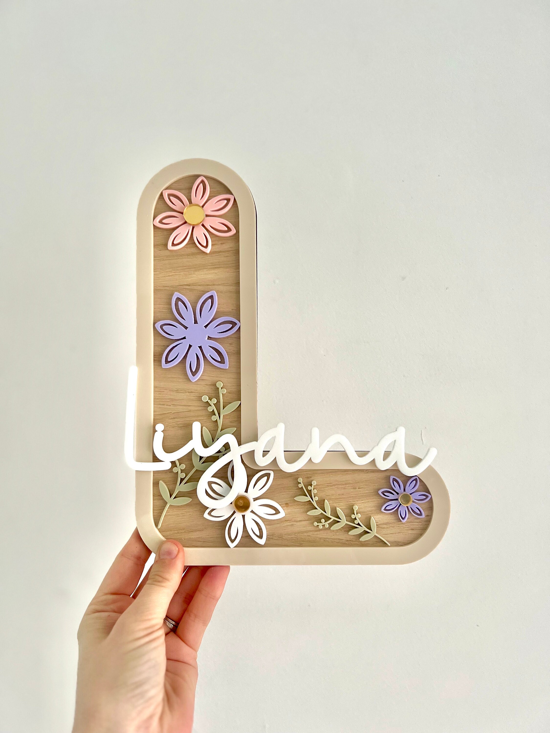 Personalized Wildflower Initial Shape Decoration, Custom Name Floral Plaque, Kids/Girls Room Decor