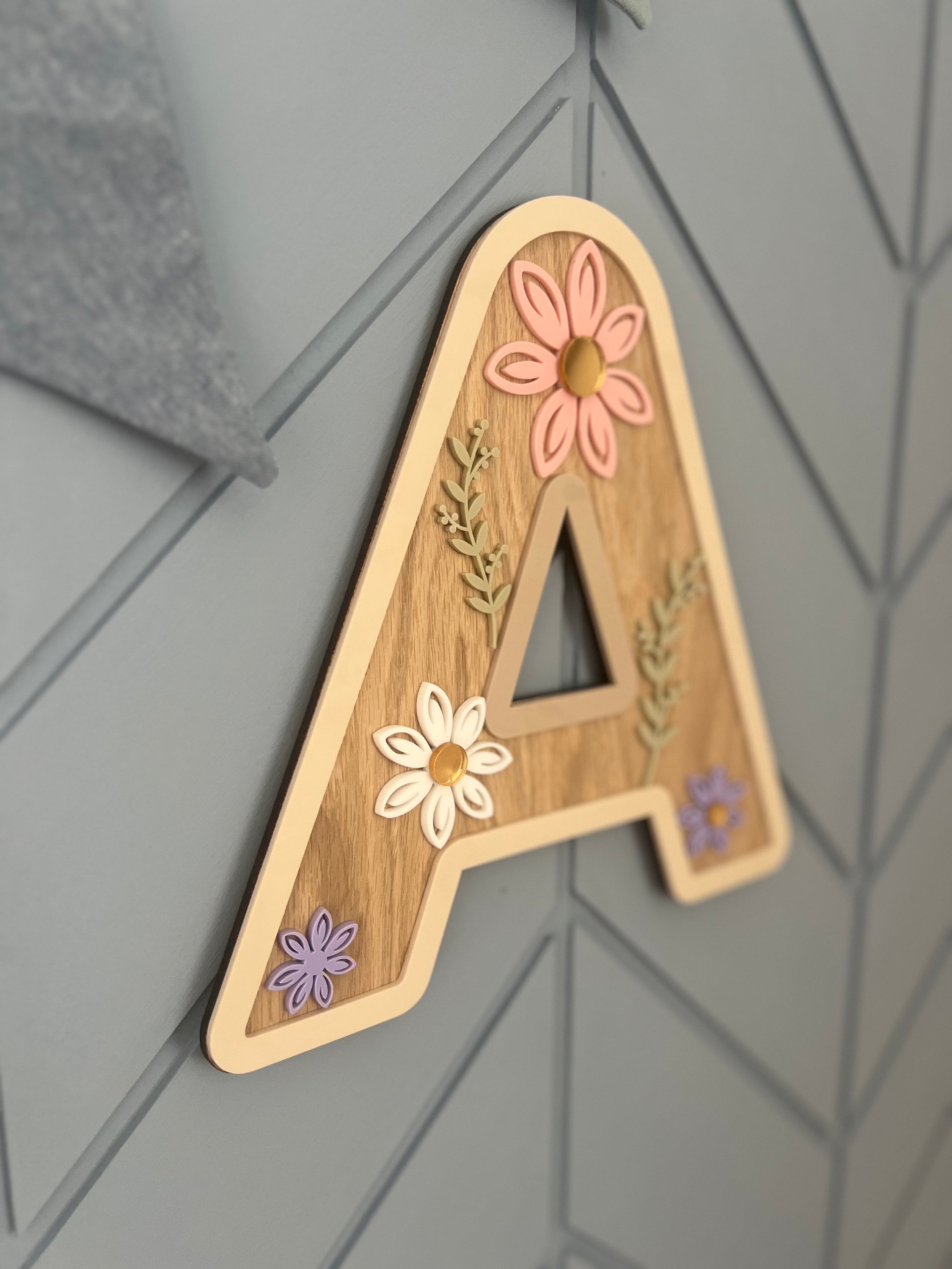 Personalized Wildflower Initial Shape Decoration, Custom Name Floral Plaque, Kids/Girls Room Decor