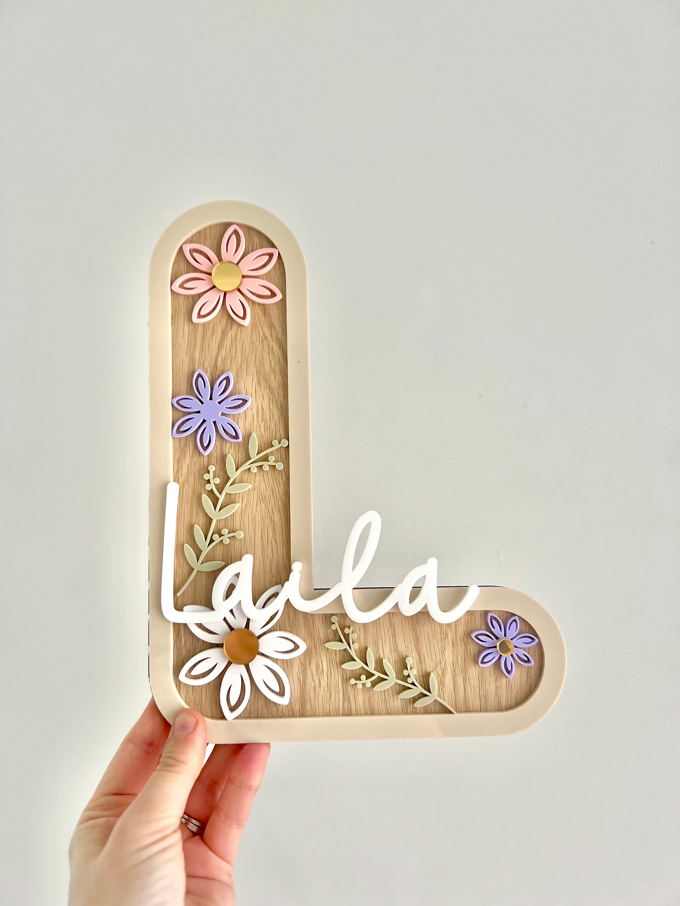 Personalized Wildflower Initial Shape Decoration, Custom Name Floral Plaque, Kids/Girls Room Decor
