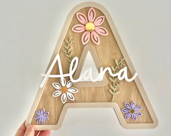 Wildflower initial Letter | Kids Nursery Decor | girls Room | New baby gifts | wildflower name plaque | Personalised | Floral | Wildflower |