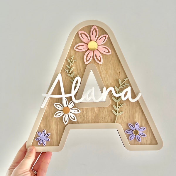 Wildflower initial Letter | Kids Nursery Decor | girls Room | New baby gifts | wildflower name plaque | Personalised | Floral | Wildflower |