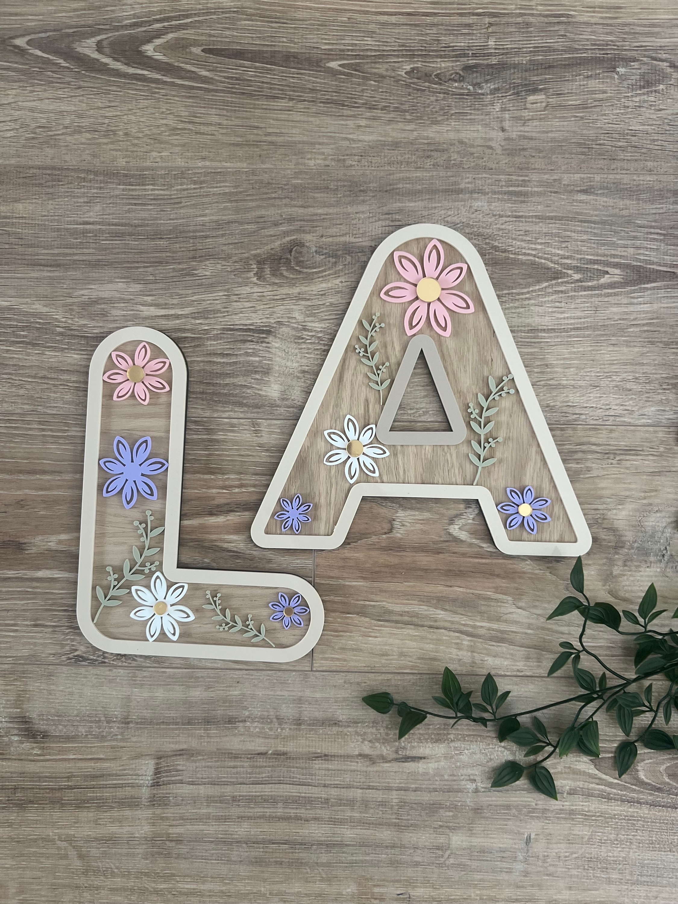 Personalized Wildflower Initial Shape Decoration, Custom Name Floral Plaque, Kids/Girls Room Decor