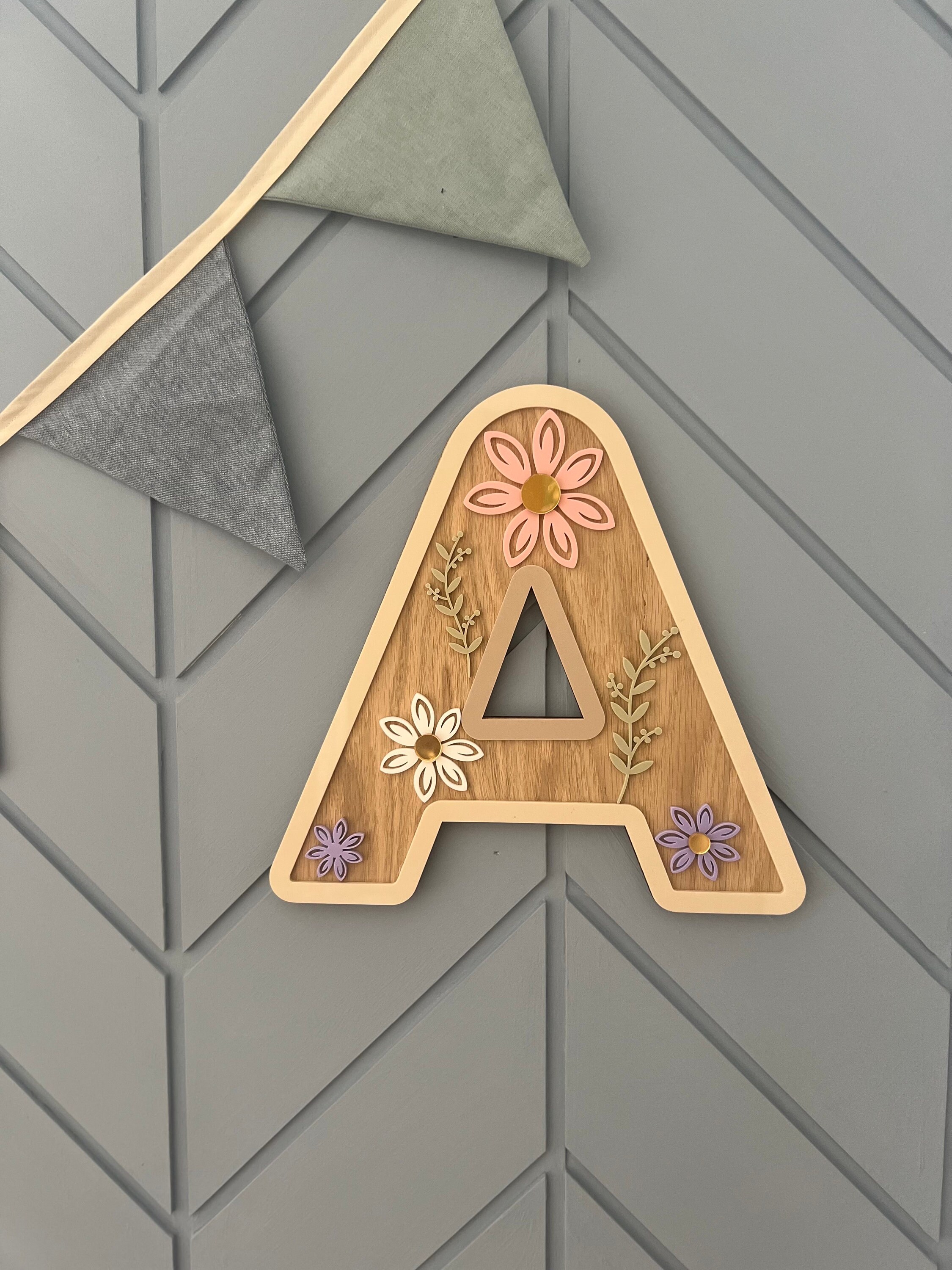Personalized Wildflower Initial Shape Decoration, Custom Name Floral Plaque, Kids/Girls Room Decor