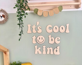 It’s cool to be kind | quote | children’s wall art | Playroom | Boys Bedroom | Wooden Wall Quote | Hippy | Scandi | Peace sign | Teenage boy