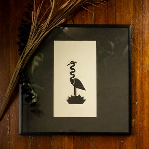 Heron Bird Linocut Art Print