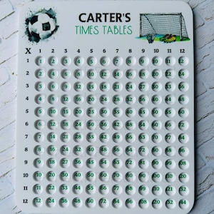 Times table maths board, maths help, personalised maths board, help with maths, homework, football