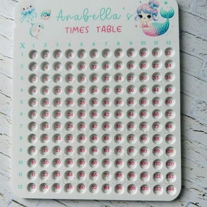 Times table maths board, maths help, personalised maths board, help with maths, homework, mermaid