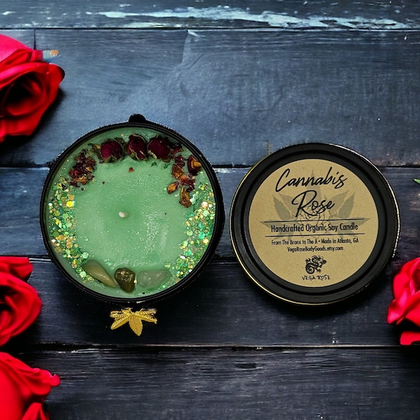 Cannabis Rose | Luxury Organic Vegan Soy Candle | Gift-Boxed | Meditation Relaxation Ritual Spiritual