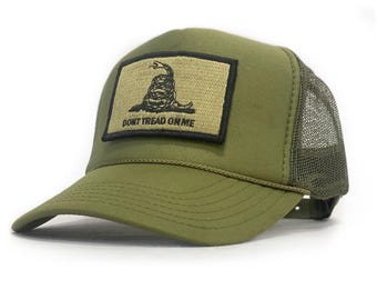 Casquette trucker patriotique à écusson serpent – Snapback en résille vert olive | Casquette avant en mousse de style vintage American Heritage