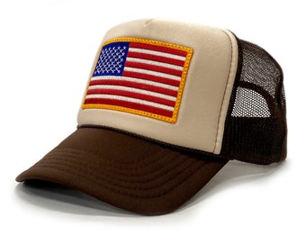 USA Flag Mid Profile Trucker Hat – Patriotic Mesh Snapback – Unisex Adjustable