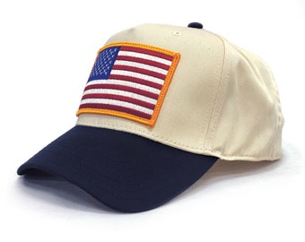 アメリカ国旗の大きなパッチ付き野球帽 - 愛国的なトラッカーダッドハット - ユニセックス調節可能