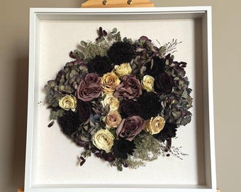 3D Wedding Bouquet Preservation Displayed in a Custom Shadowbox Frame