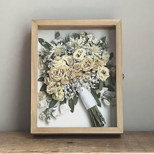 3D Wedding Bouquet Preservation - Carbonised Wooden Shadow Box Frame for Fresh Bridal Flowers, Rustic Keepsake Art and Floral Memory Box