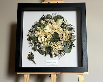 3D Wedding Bouquet Preservation - Black Woodgrain Shadow Box Frame for Fresh Bridal Flowers, Modern Floral Art and Keepsake