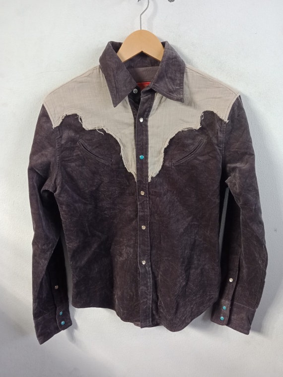 80S Indian Motorcycle Corduroy Cowboy Shirt