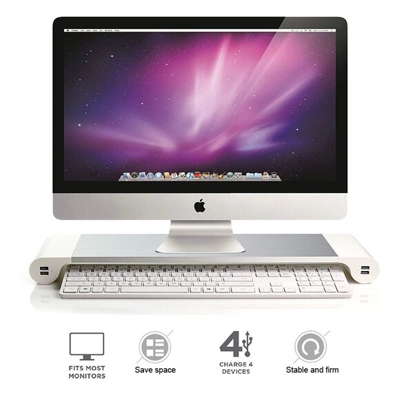 Monitor Stand Speaker TV PC Laptop Computer Screen Riser Desk Storage white UK