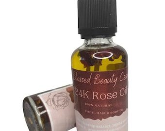 Aceite facial de oro rosa de 24 quilates / Aceite facial de lujo / Aceite de belleza con infusión de rosas / Regalo para el cuidado de la piel que hidrata y da luminosidad