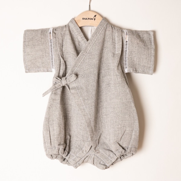 Handmade Gray Jinbei Soft rompers for babies with Japanese style & fabric / kimono rompers